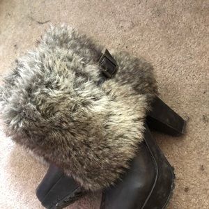 Faux fur boots high heel